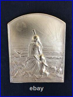 Ancienne MEDAILLE en ARGENT MASSIF signée DUPRÉ 1902 Art Nouveau boîte d'origine