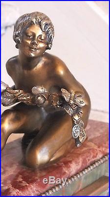 Ancienne pendule bronze dore argente onyx Geo Maxim art nouveau