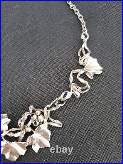 Antique Collier Art Nouveau Argent Massif Ras Du Cou Feuilles De Lierre Ref H582