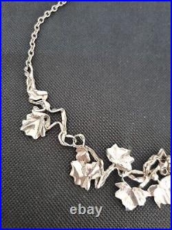 Antique Collier Art Nouveau Argent Massif Ras Du Cou Feuilles De Lierre Ref H582