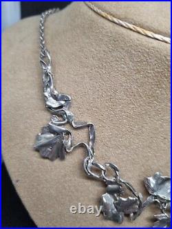 Antique Collier Art Nouveau Argent Massif Ras Du Cou Feuilles De Lierre Ref H582