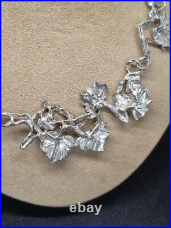 Antique Collier Art Nouveau Argent Massif Ras Du Cou Feuilles De Lierre Ref H582