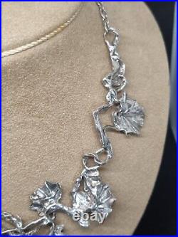 Antique Collier Art Nouveau Argent Massif Ras Du Cou Feuilles De Lierre Ref H582