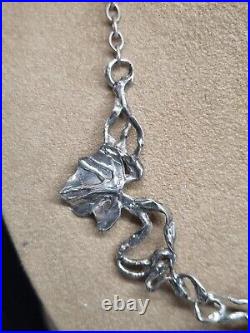 Antique Collier Art Nouveau Argent Massif Ras Du Cou Feuilles De Lierre Ref H582