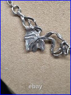 Antique Collier Art Nouveau Argent Massif Ras Du Cou Feuilles De Lierre Ref H582