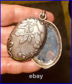 Antique silver Art Nouveau mirror slide pendant / pendentif miroir argent