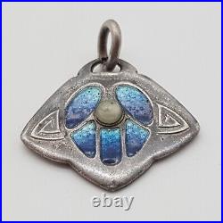 Art Nouveau 800 Pendentif en Argent Émaillé Breloque. (105)