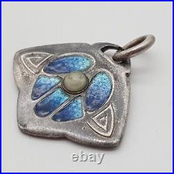 Art Nouveau 800 Pendentif en Argent Émaillé Breloque. (105)