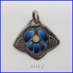 Art Nouveau 800 Pendentif en Argent Émaillé Breloque. (105)