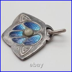 Art Nouveau 800 Pendentif en Argent Émaillé Breloque. (105)