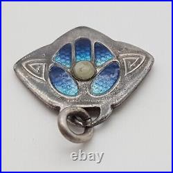 Art Nouveau 800 Pendentif en Argent Émaillé Breloque. (105)