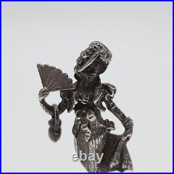 Art Nouveau Argent Figurine Femme Avec Éventail & Sac Cachet (160)