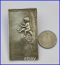 Art Nouveau Lady Medaille en Argent Antique French Silver Medal Nue Naked