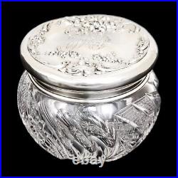 Art Nouveau Mauser Argent Sterling Cristal Table de Toilette Pot/Boite, Vanity