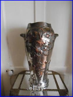 Art nouveau vers 1900 vase en terre cuivre argentè signè