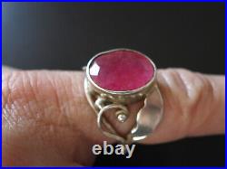 Bague art nouveau argent massif Rubis rose Taille 53 = SILVER RING with RUBY