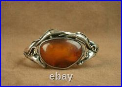 Beau Bracelet Ancien Art Nouveau En Argent Massif Et Ambre