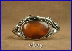 Beau Bracelet Ancien Art Nouveau En Argent Massif Et Ambre