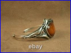 Beau Bracelet Ancien Art Nouveau En Argent Massif Et Ambre