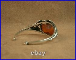 Beau Bracelet Ancien Art Nouveau En Argent Massif Et Ambre