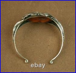 Beau Bracelet Ancien Art Nouveau En Argent Massif Et Ambre