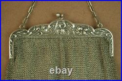 Belle Grande Bourse Aumoniere Sac De Bal Art Nouveau En Argent Massif Decor Iris