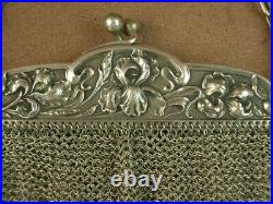 Belle Grande Bourse Aumoniere Sac De Bal Art Nouveau En Argent Massif Decor Iris