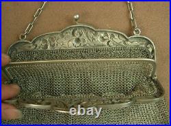 Belle Grande Bourse Aumoniere Sac De Bal Art Nouveau En Argent Massif Decor Iris