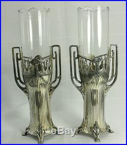 Belle paire de vases WMF, métal argenté, Art Nouveau, Jugendstil