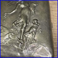 Boite à cigarette E. Dropsy en métal argenté decor art nouveau 1900