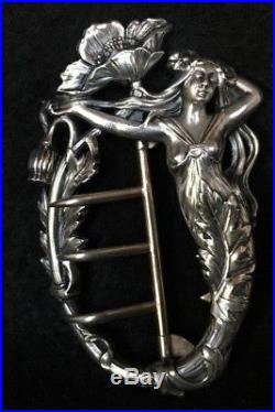 Boucle De Ceinture Art Nouveau 1900 Bronze Argente Decor De Femme C1070