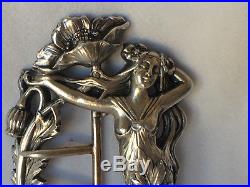 Boucle De Ceinture Art Nouveau 1900 Bronze Argente Decor De Femme C1070