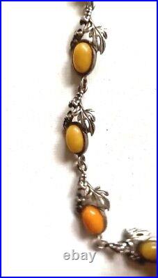 Bracelet Art Nouveau argent 925 et ambre jaune/caramel Signé