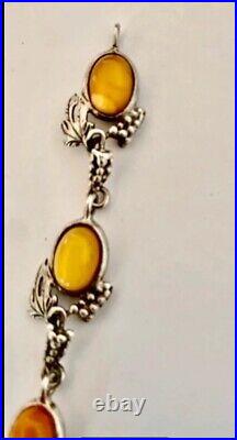 Bracelet Art Nouveau argent 925 et ambre jaune/caramel Signé