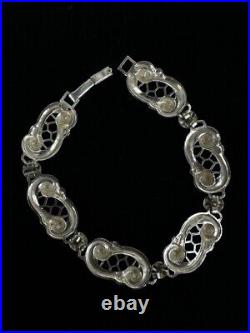 Bracelet En Argent Sterling Floral En Filigrane Art Nouveau 7,5