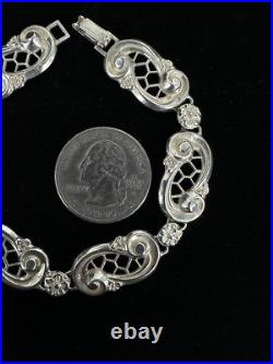 Bracelet En Argent Sterling Floral En Filigrane Art Nouveau 7,5