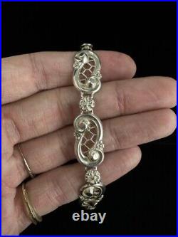 Bracelet En Argent Sterling Floral En Filigrane Art Nouveau 7,5