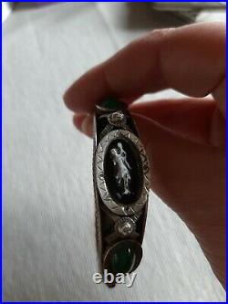Bracelet en argent, ancien avec cabochons en jade, époque art nouveau