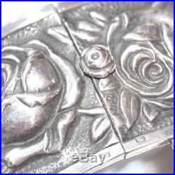 Bracelet manchette ancien art nouveau argent massif 835 fleur rose bijou bangle