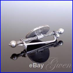 Broche Ancienne Art Nouveau Argent Massif Guilloche Email Ange Angelot emaille