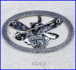 Broche De Style Art Nouveau Ari D. Norman London Argent 925 Émail Noir Zircons