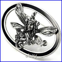 Broche De Style Art Nouveau Ari D. Norman London Argent 925 Émail Noir Zircons