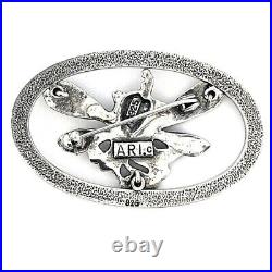 Broche De Style Art Nouveau Ari D. Norman London Argent 925 Émail Noir Zircons