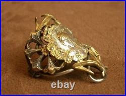 Broche Epingle A Foulard Ancienne Art Nouveau Metal Argenté Doré Decor De Femme