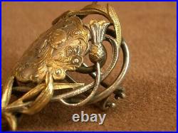 Broche Epingle A Foulard Ancienne Art Nouveau Metal Argenté Doré Decor De Femme