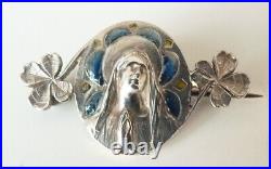 Broche argent + émail plique à jour silver enamel brooch Art Nouveau 1900 Vierge