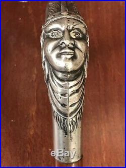 CANNE ARGENT LUCIEN GAILLARD silver cane art nouveau populaire tete indien