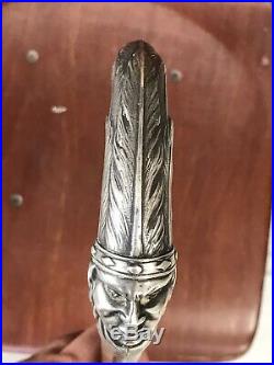 CANNE ARGENT LUCIEN GAILLARD silver cane art nouveau populaire tete indien