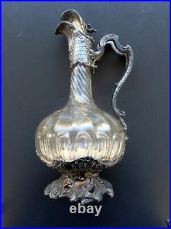 Carafe 19° aiguière pichet, verre cristal torsadé monture métal argenté anglais