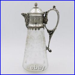 Carafe Art Nouveau, métal argenté et cristal, décor Bacchus, Fin XIXe siècle